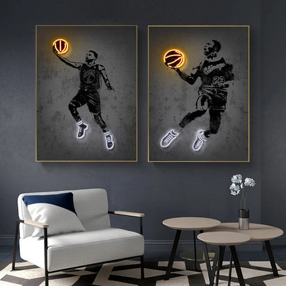 Neon Basketball Icon Posters