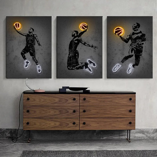 Neon Basketball Icon Posters